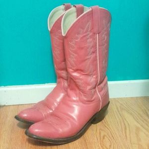 Pink leather cowboy boots